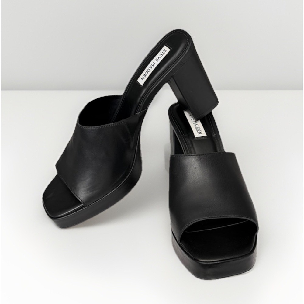 Steve Madden Sianna Black Platform Mule Heels Womens 8.5 Made In Brazil - Picture 2 of 11